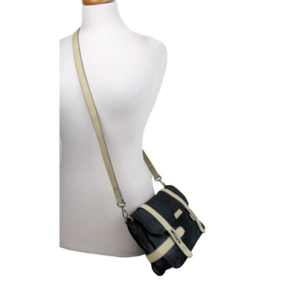 OLIVIA HARRIS BLUE IVORY GENUINE LEATHER FLAP SHOULDER BAG CROSSBODY HANDBAG - Picture 4 of 10